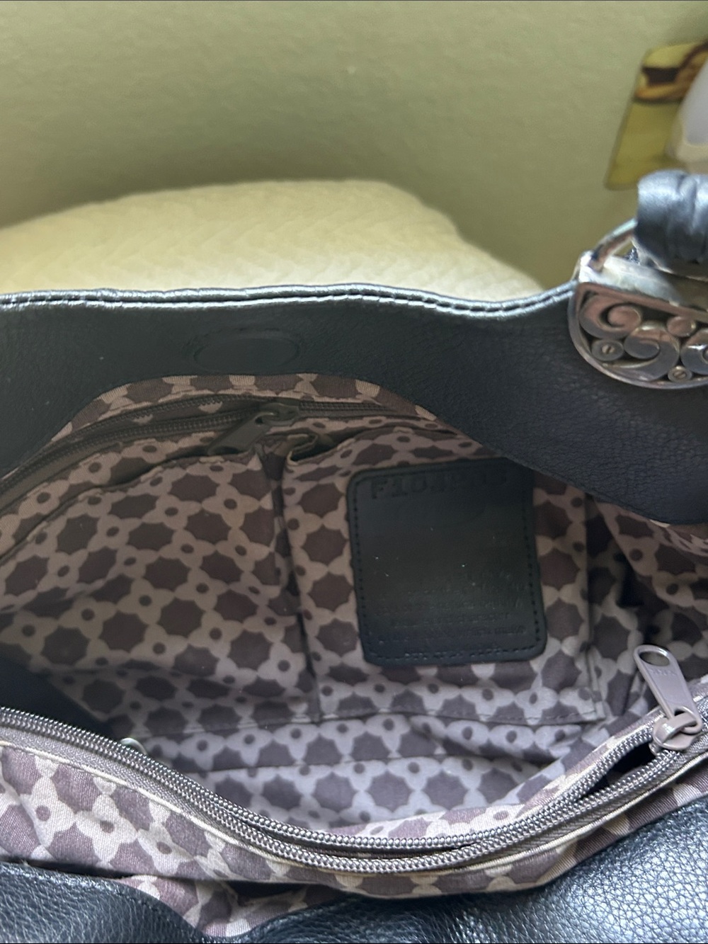 Brighton Black Leather Shoulder Bag with Brown Trim and Heart Charm - Picture 8 of 14